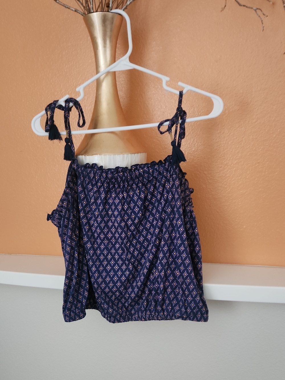 Lucky Brand Navy Printed Tie-Shoulder Camisole